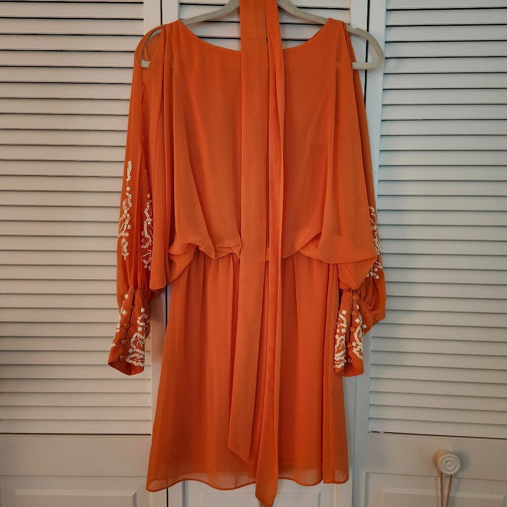 Ark & Co. Orange Mini Dress Beaded Draped Sleeves Size S